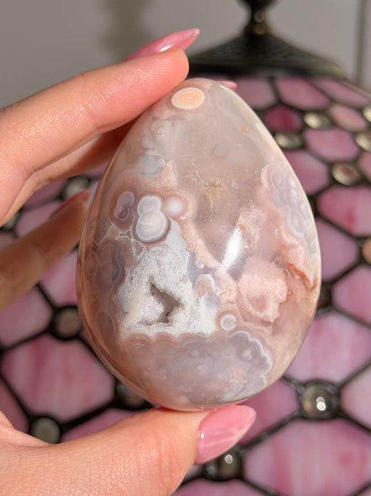 Flower agate x pink amethyst egg