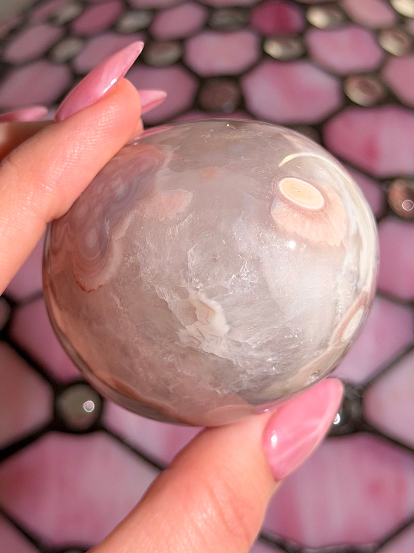 Flower agate x pink amethyst egg