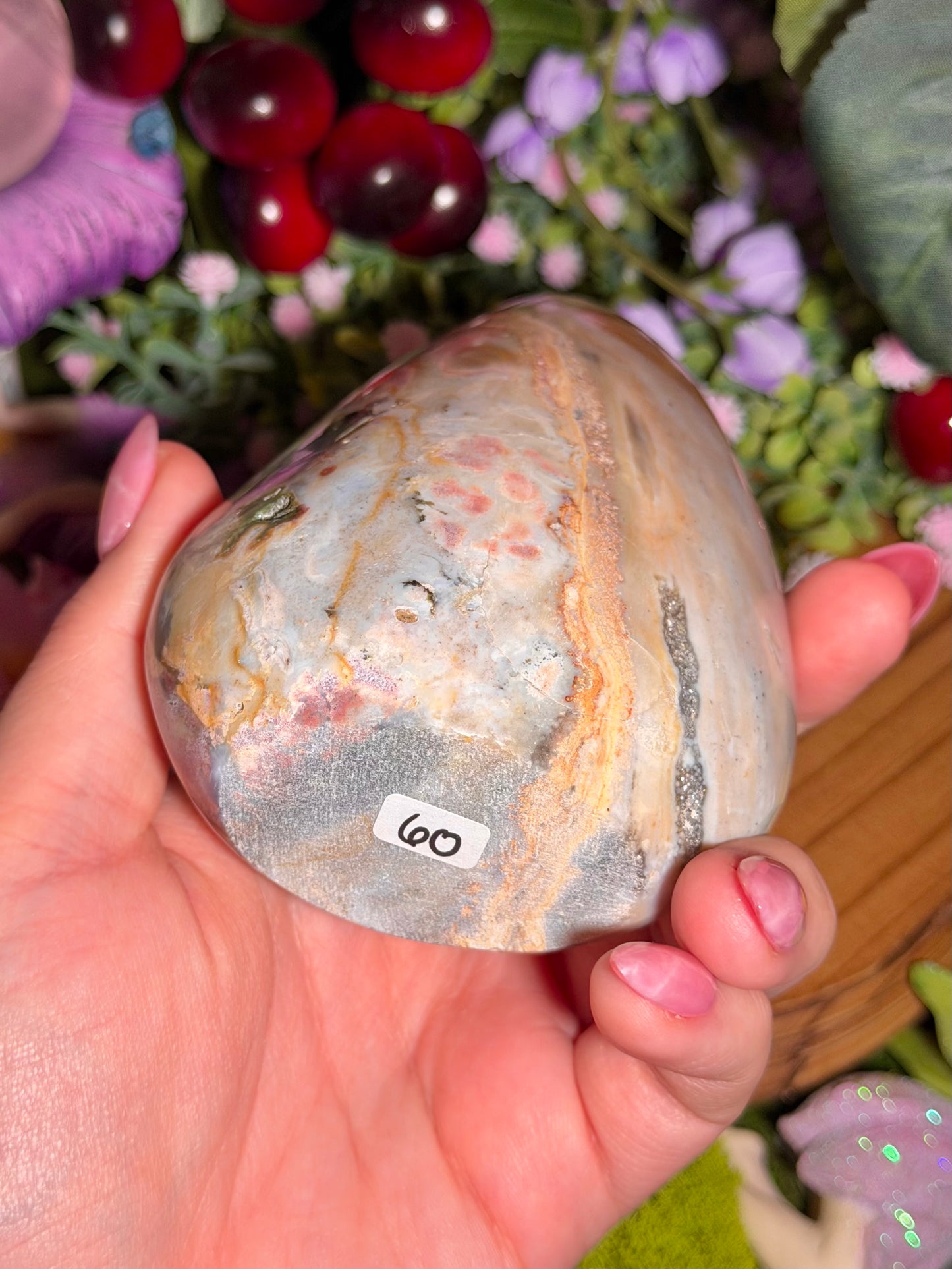 Pastel sea jasper freeform with pops of pink