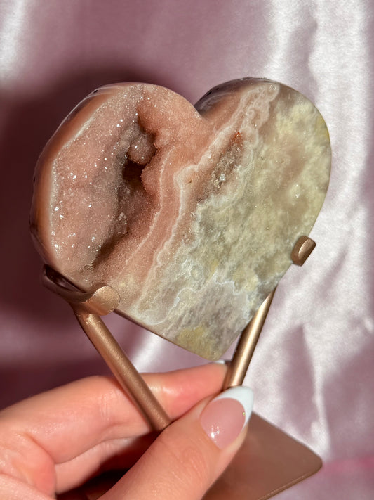 Brazilian Pink Amethyst Heart On Stand
