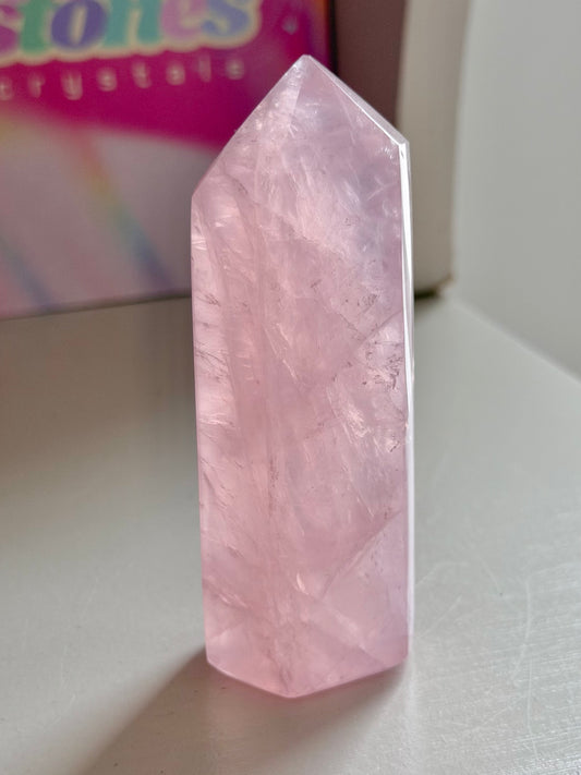 Baby pink rose quartz tower