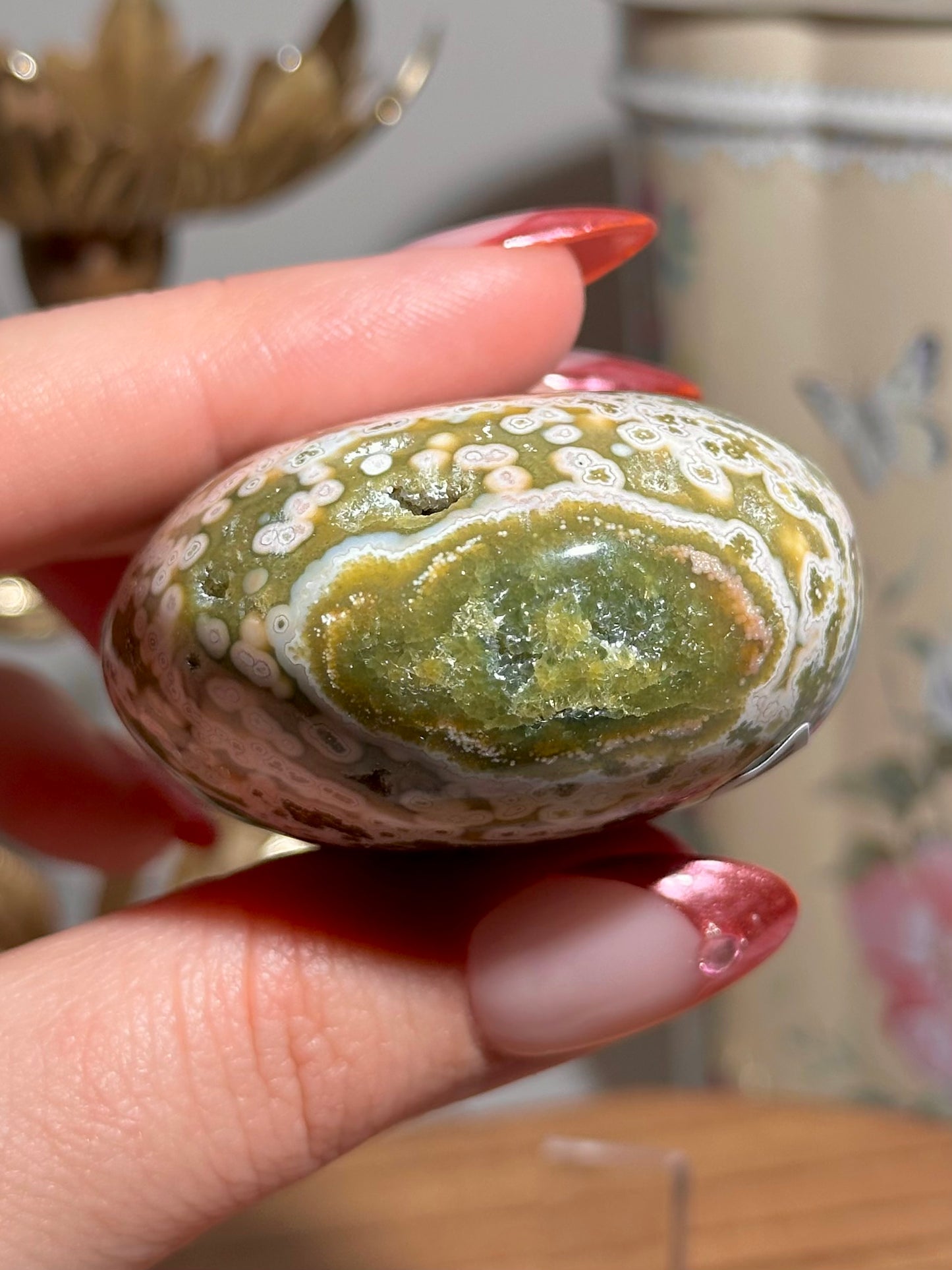 Fairy pink & green Ocean jasper palmstone 40B