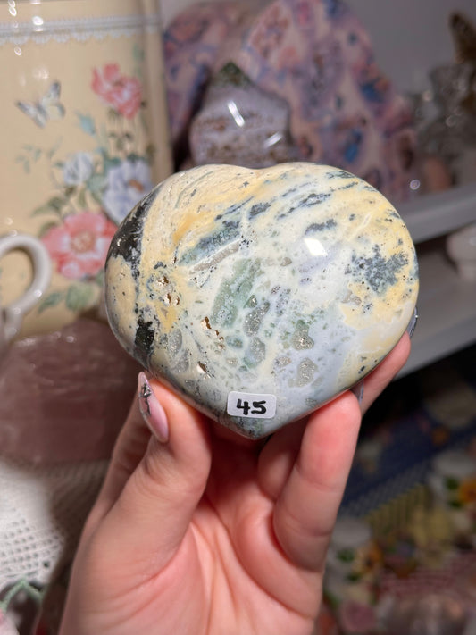 Black and yellow sea jasper heart