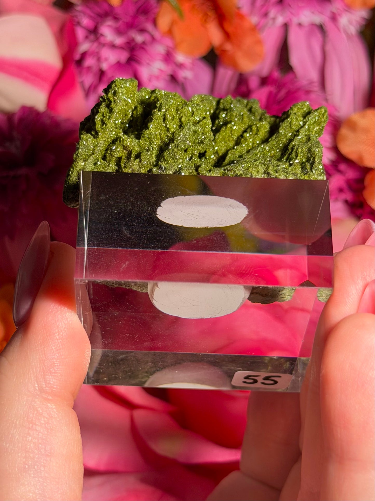 Fairy Quartz Epidote specimen on stand from Hakkari, Turkey