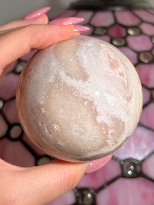 Large bubbly pastel Pink amethyst x flower agate sphere