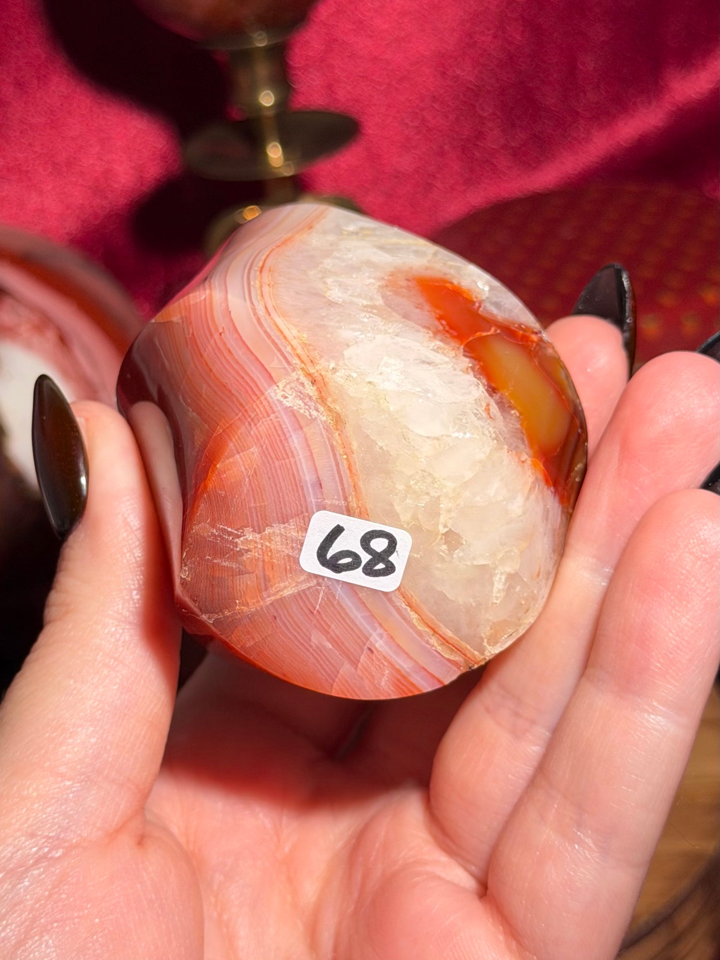Pink banded carnelian flame with quartz