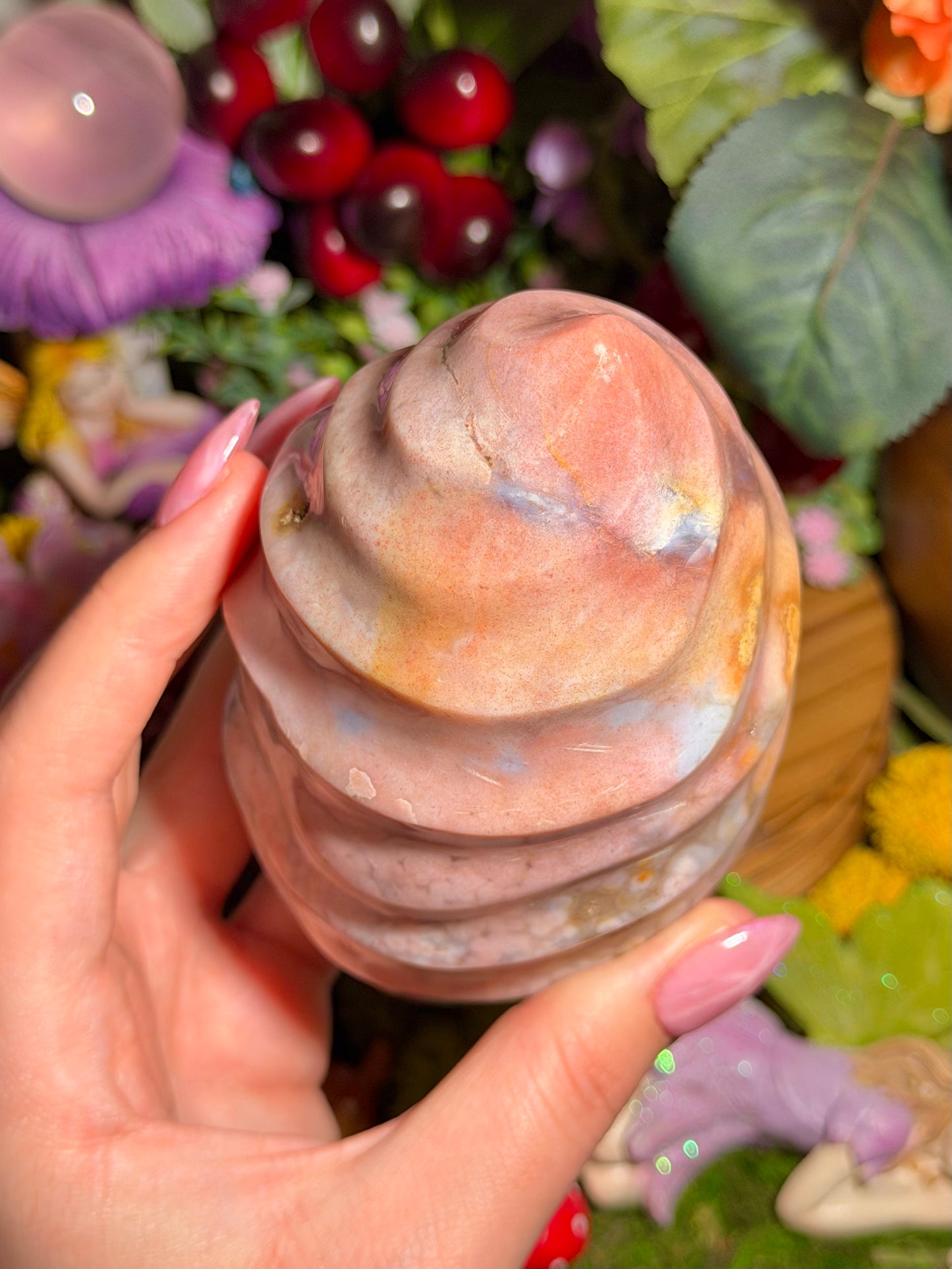 Pink "cotton candy" sea jasper flame