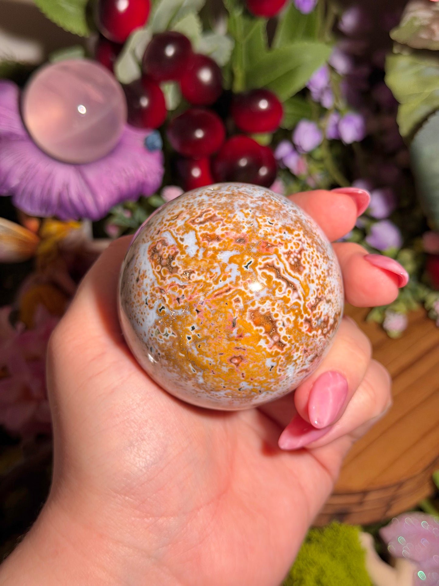 Orbicular sea jasper sphere