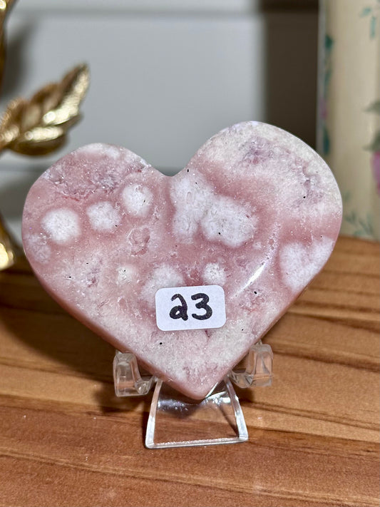 Pastel Pink amethyst x flower agate heart carving