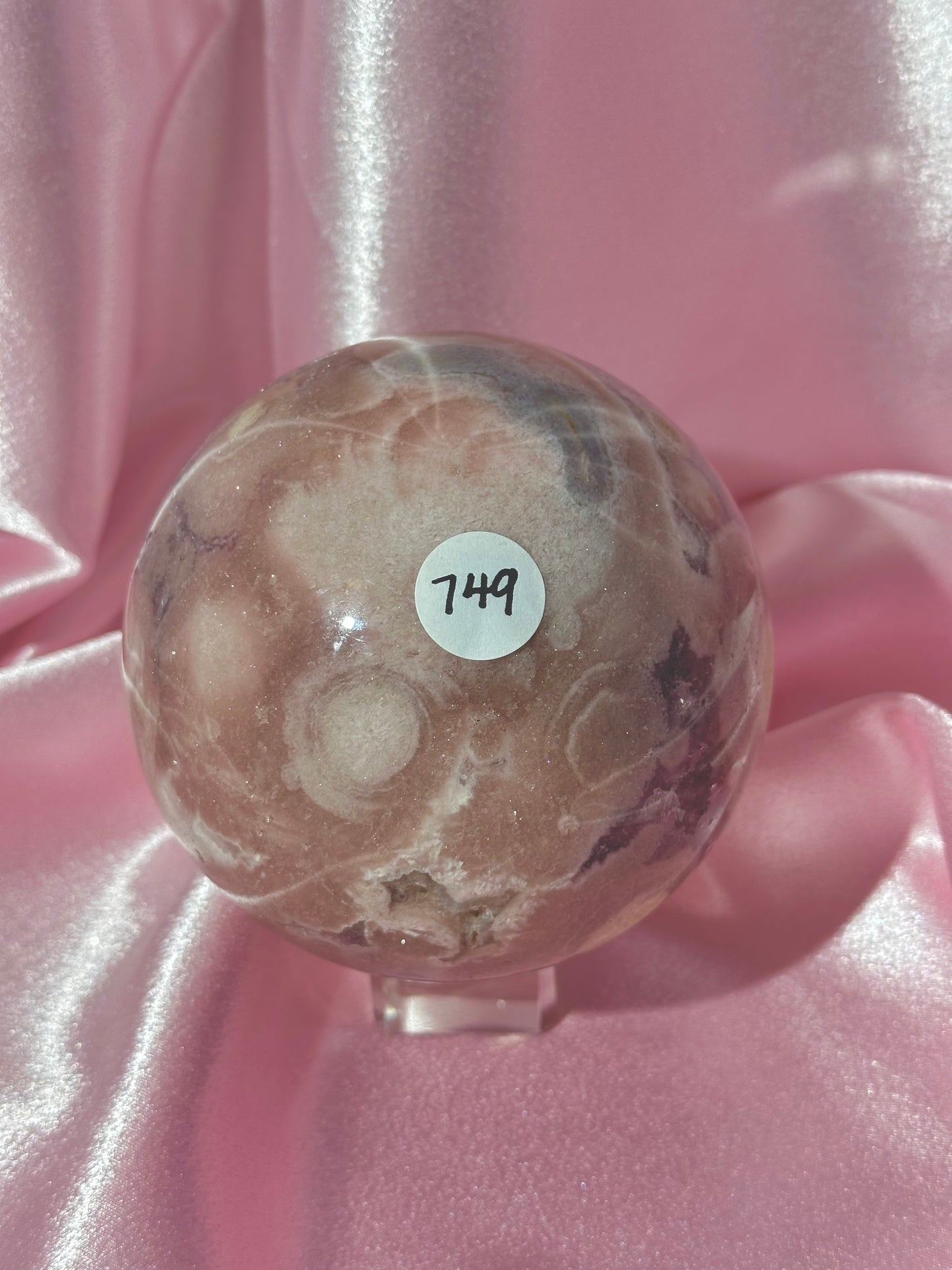 Statement Brazilian pink amethyst x flower agate sphere with sparkly quartz