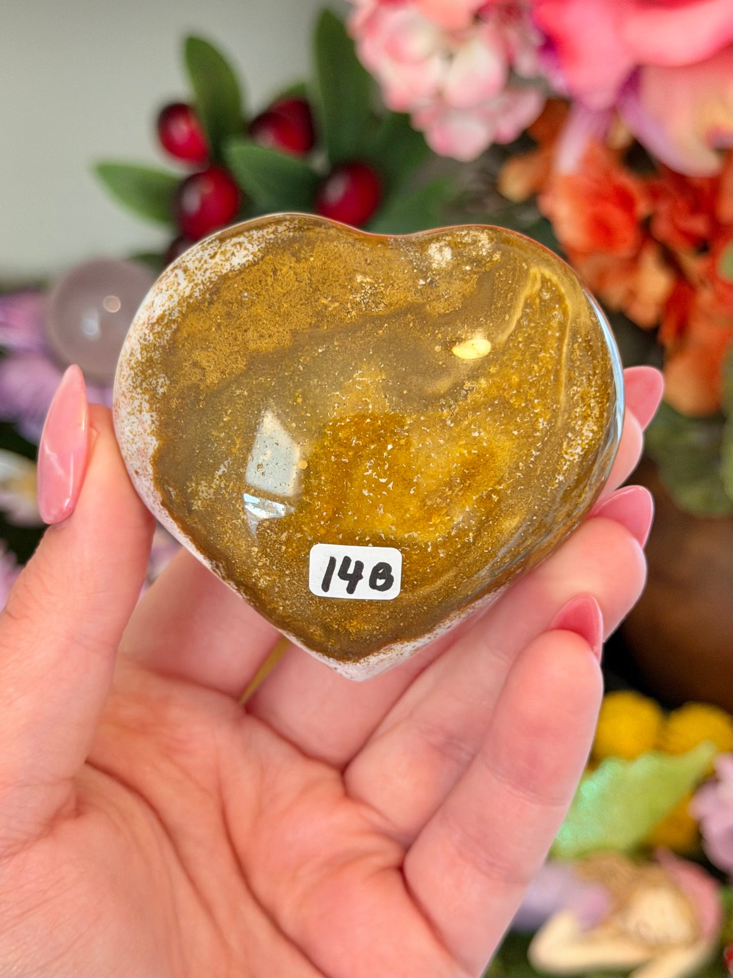 Pink and green sea jasper heart