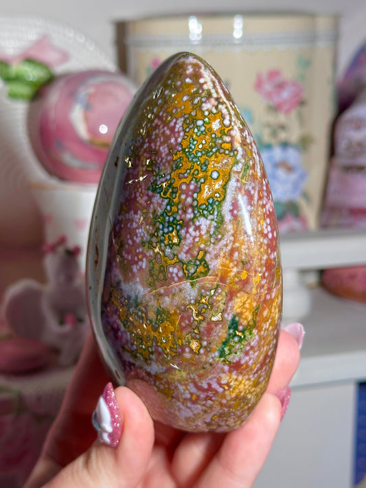 Dark moody orbicular ocean jasper freeform