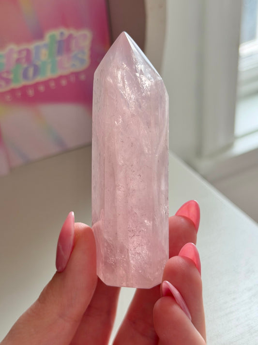 Baby pink rose quartz tower