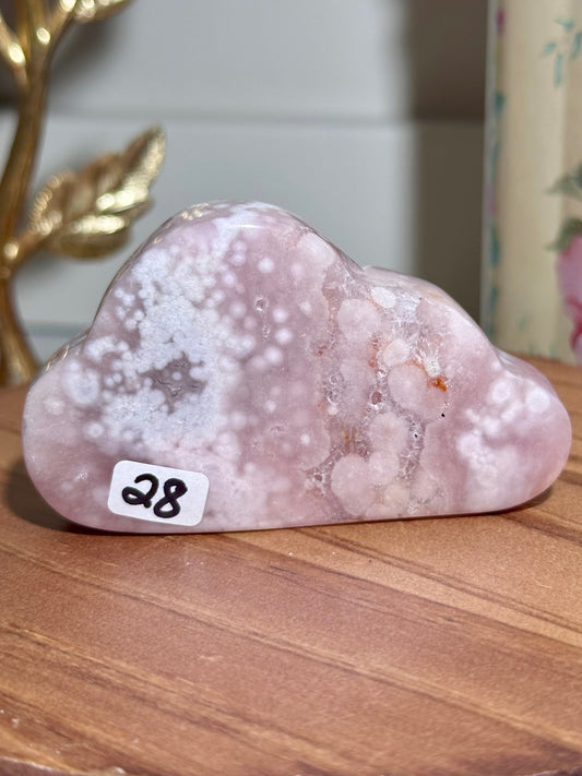 Pastel pink amethyst x flower agate cloud carving
