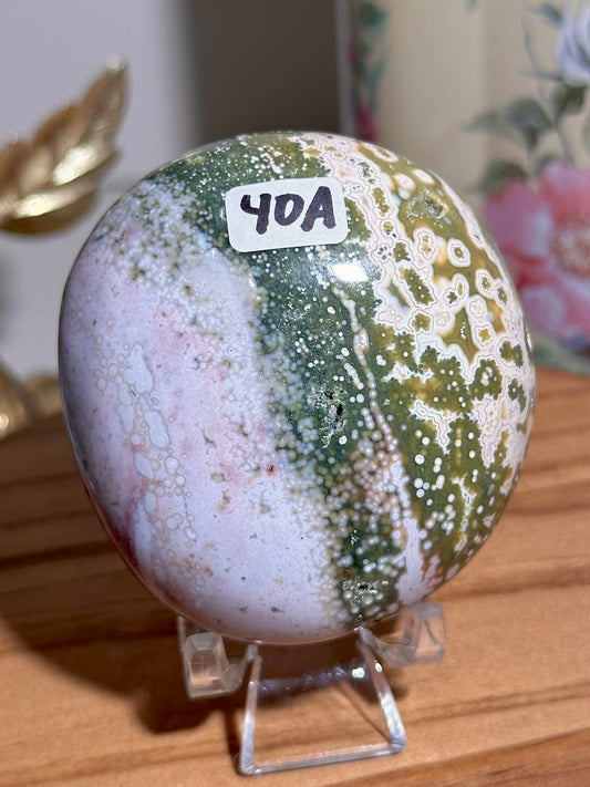Fairy pink & green Ocean jasper palmstone 40A