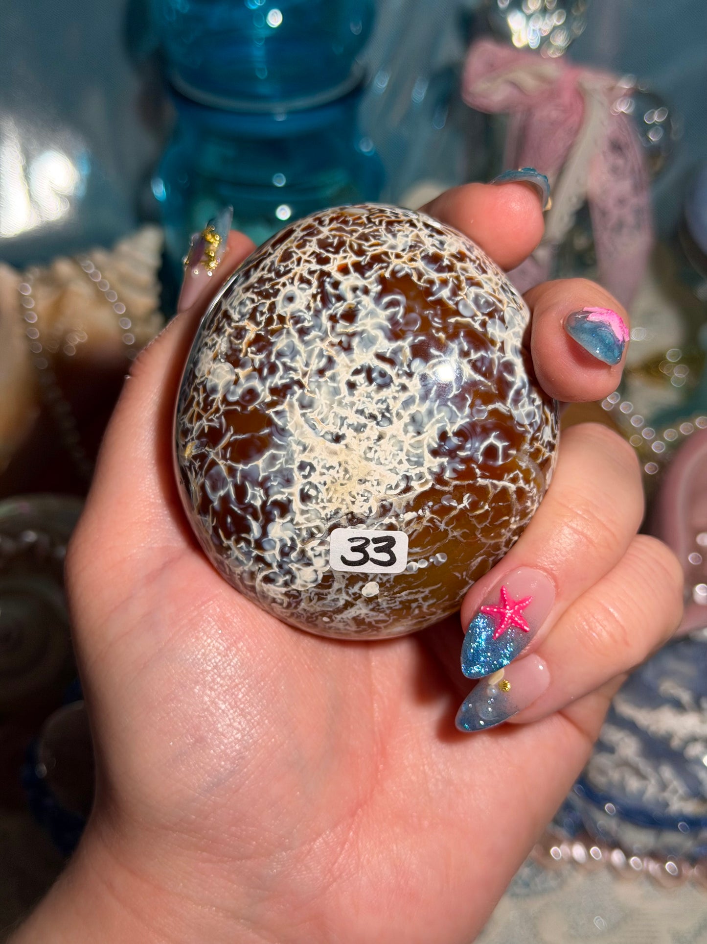 Carnelian x Orca agate oversized palmstone