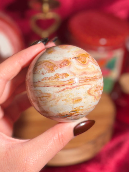 Strawberry banana zebra jasper sphere 50A