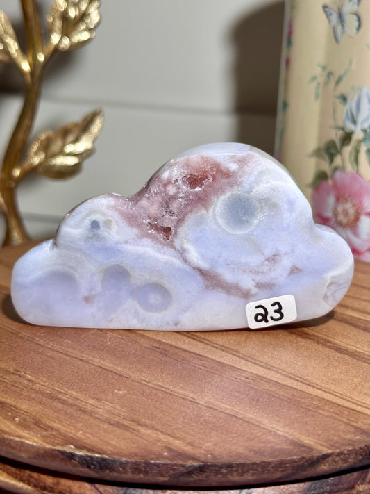 Pastel pink amethyst x flower agate cloud carving