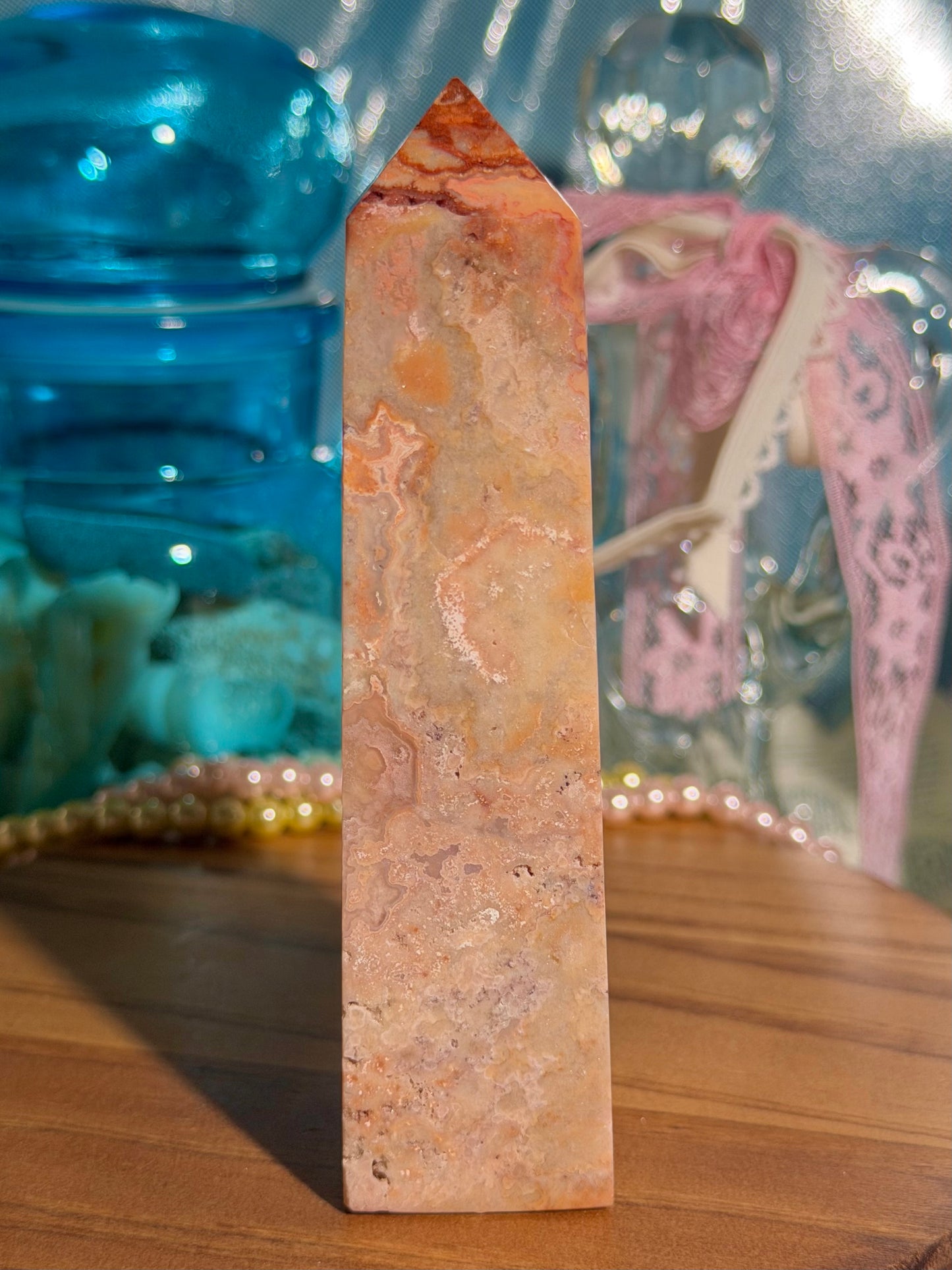 "Coral Reef" Indonesian crazy lace agate tower 34A