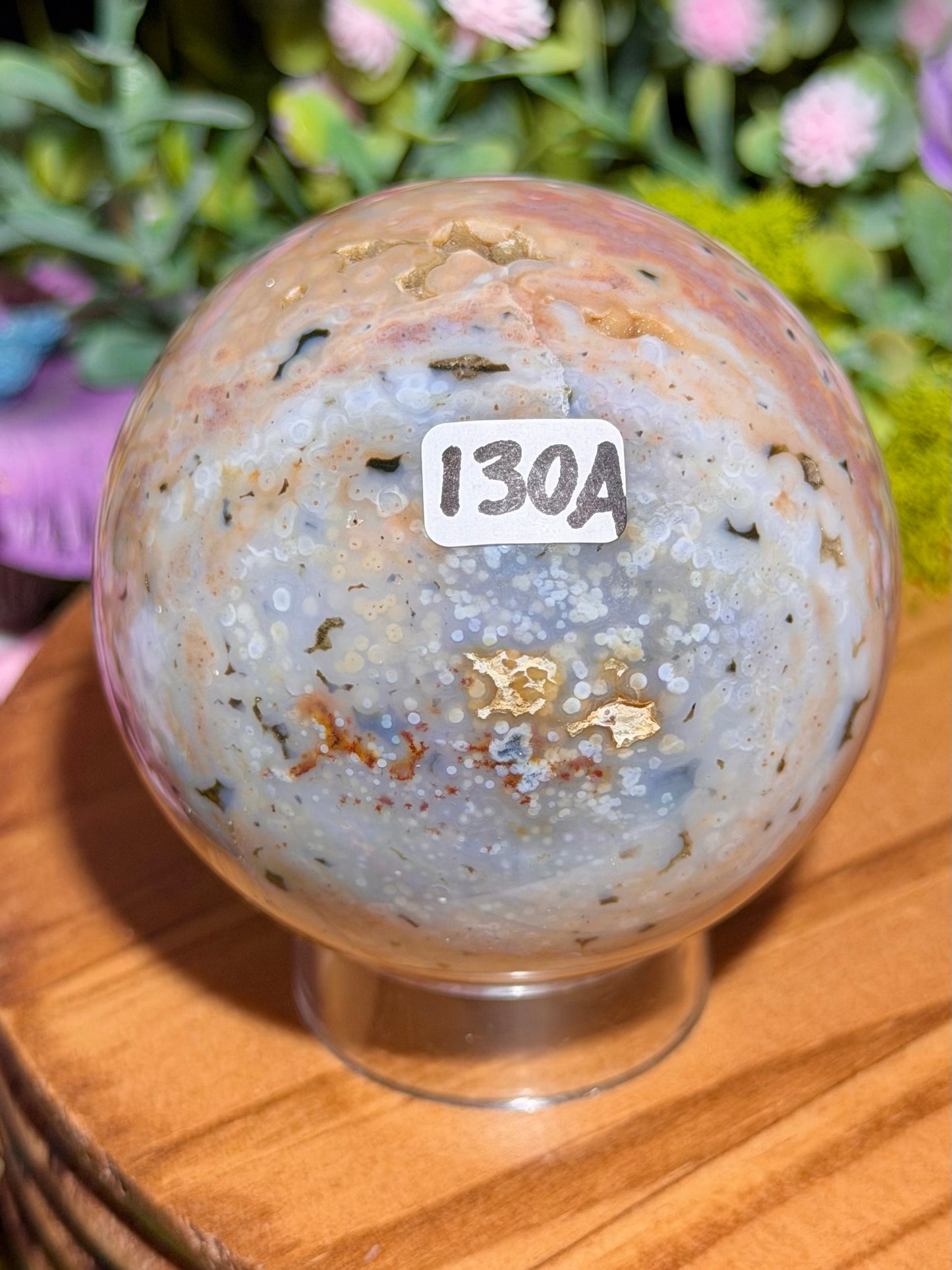 Pink Orbicular Veinless Ocean Jasper sphere