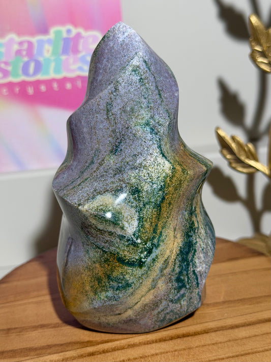 Lilac and green pastel sea jasper flame