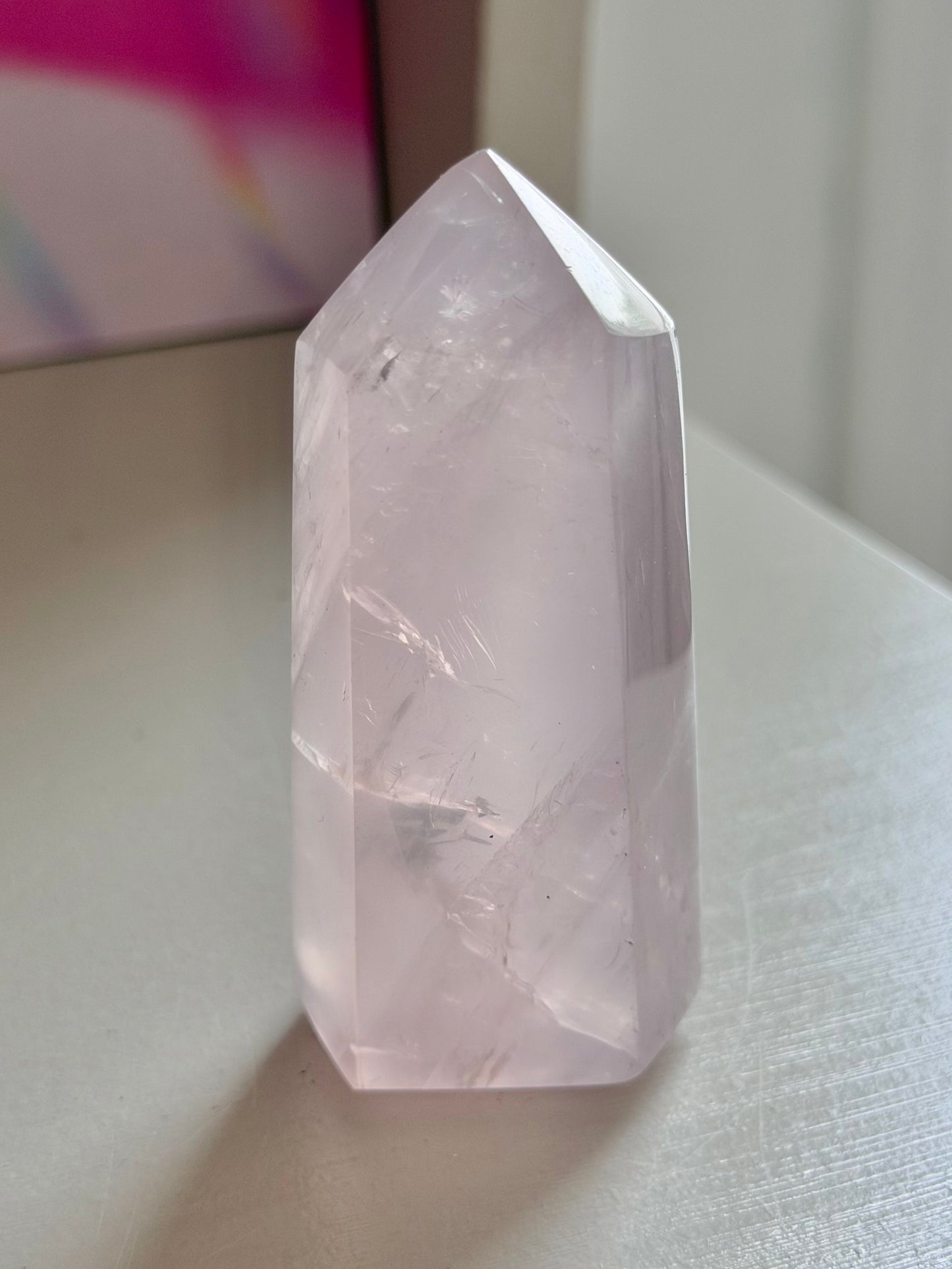 Jelly pink rose quartz tower