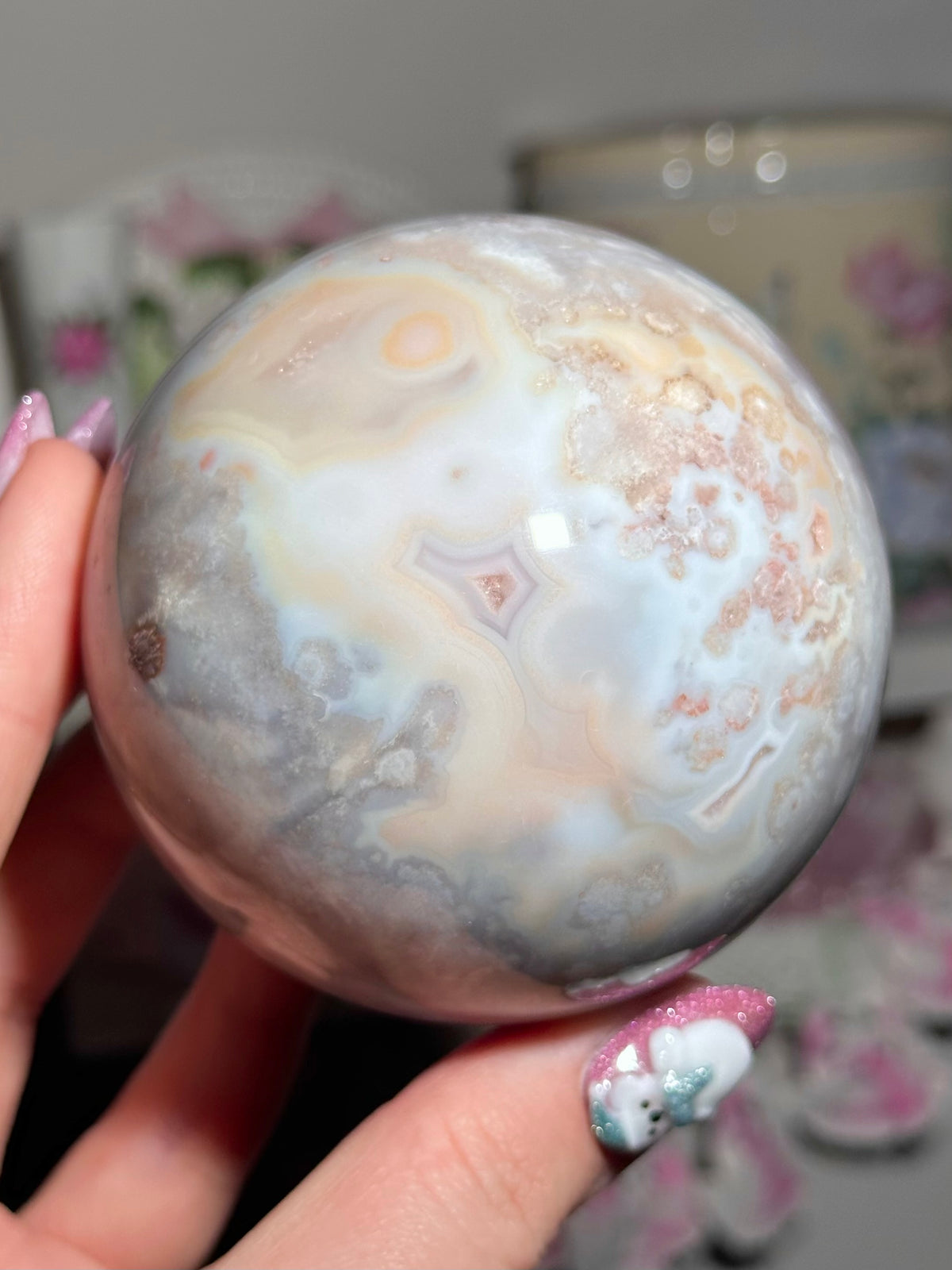 Statement flower agate sphere