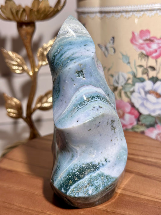 Teal blue sea jasper flame