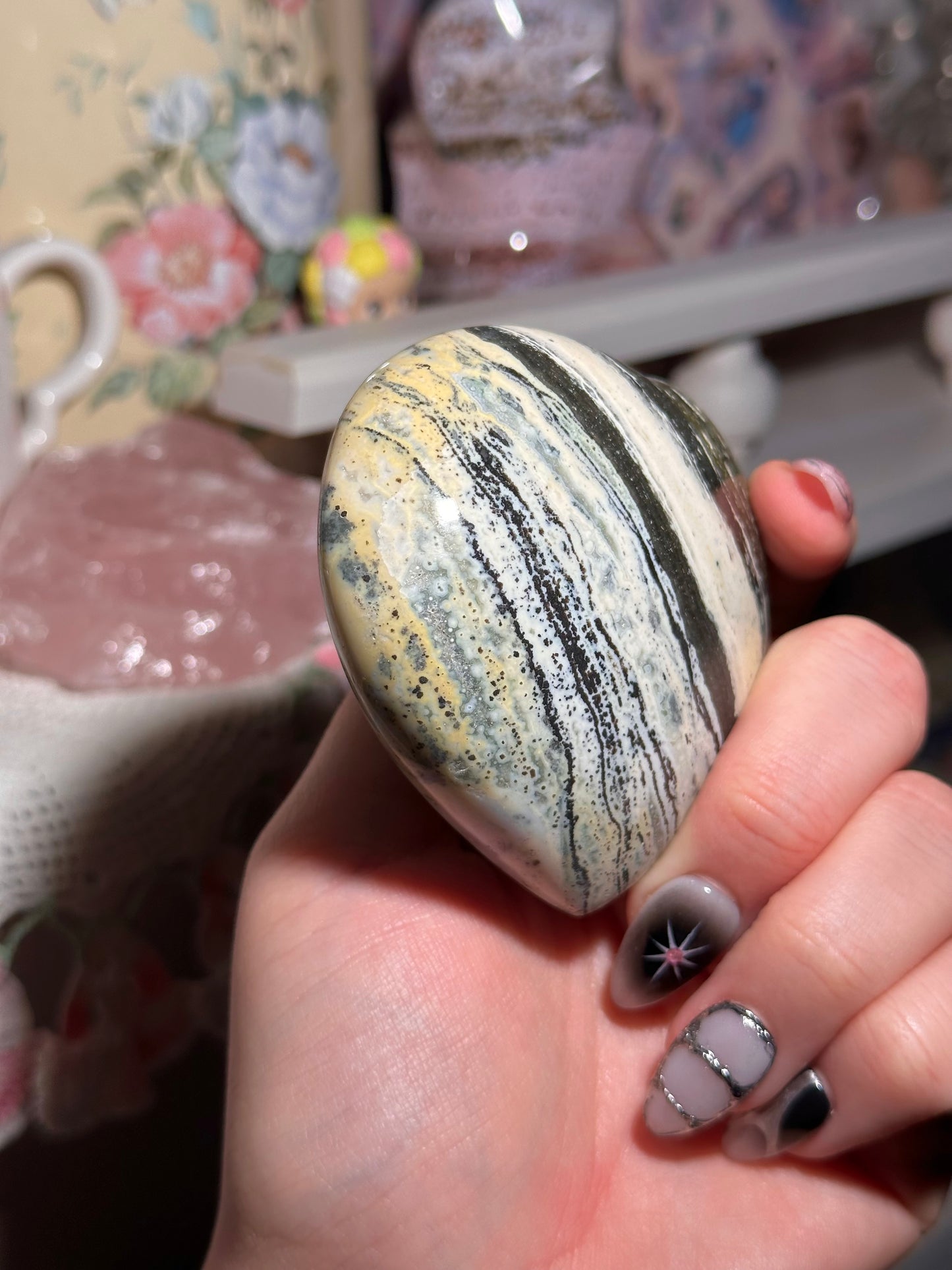 Black and yellow sea jasper heart