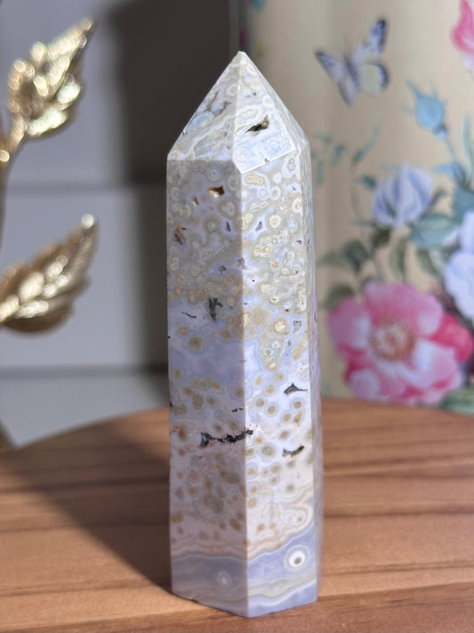 Baby blue orbicular ocean jasper tower 22B