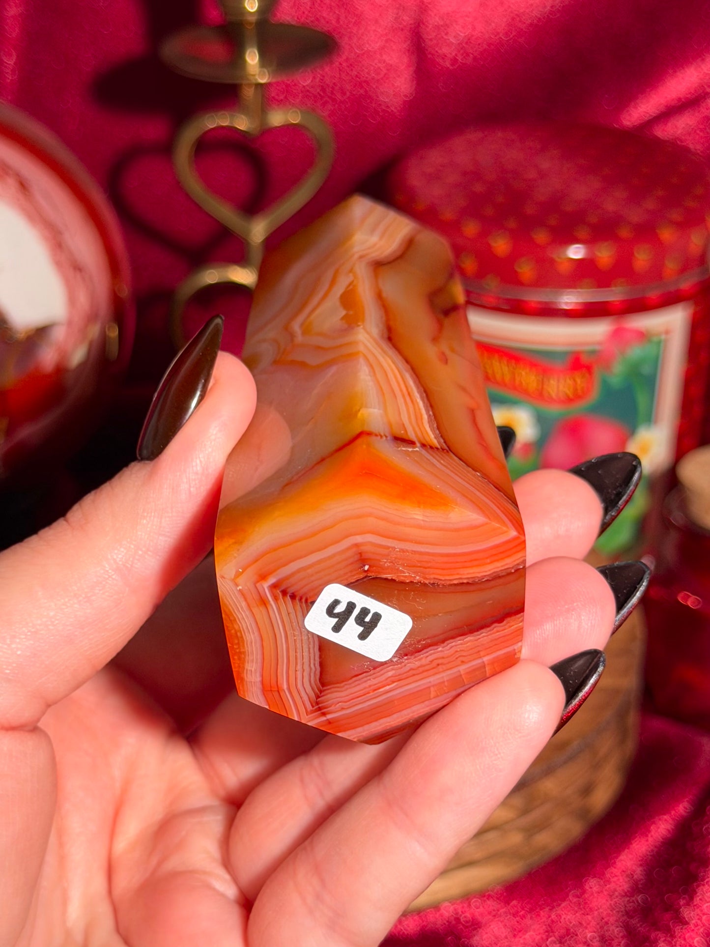 Creamy orange banded carnelian tower