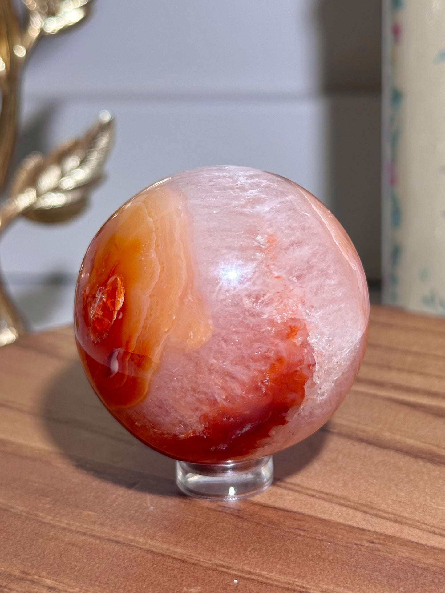 Quartzy carnelian sphere