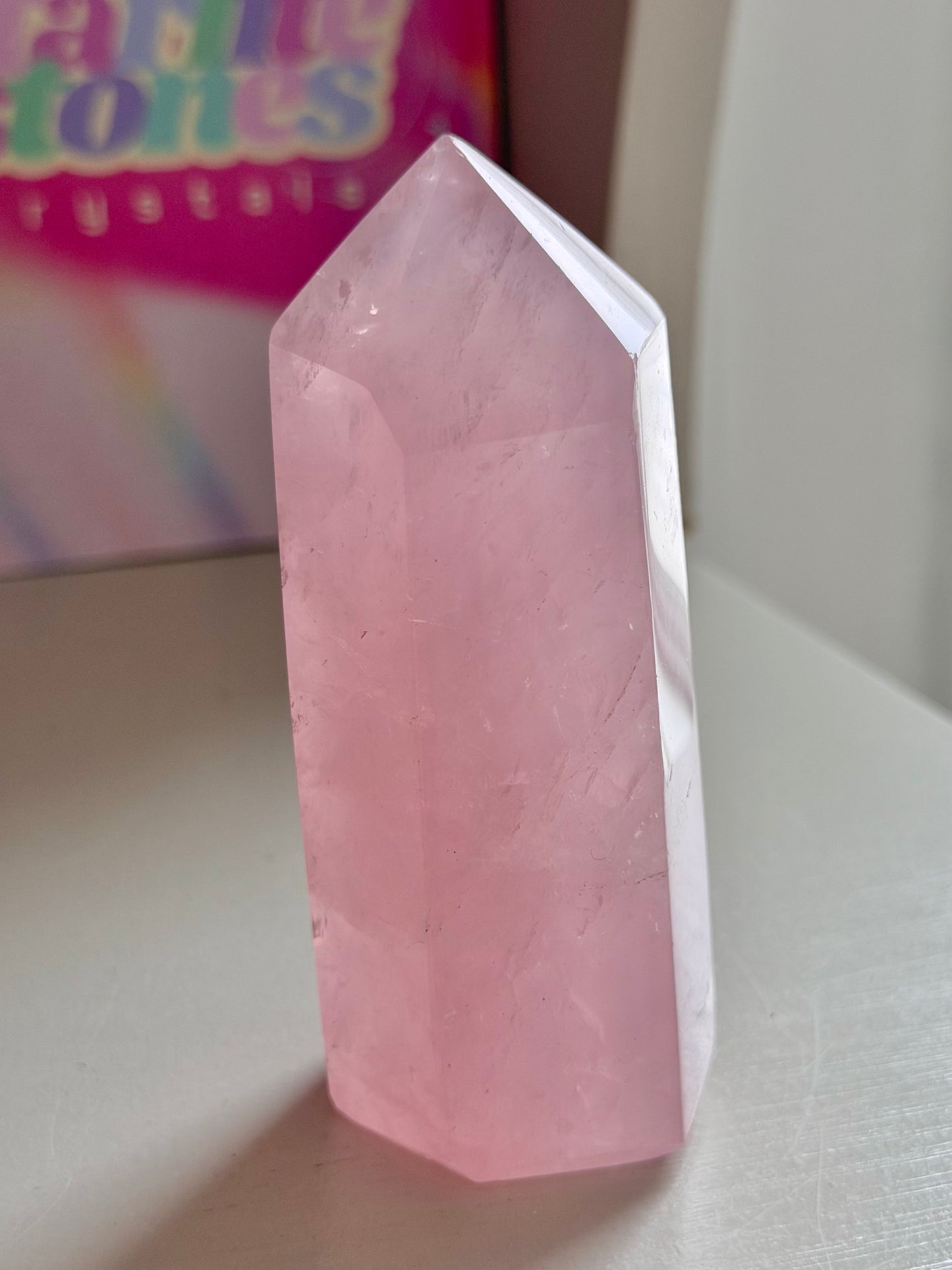 Baby pink rose quartz tower