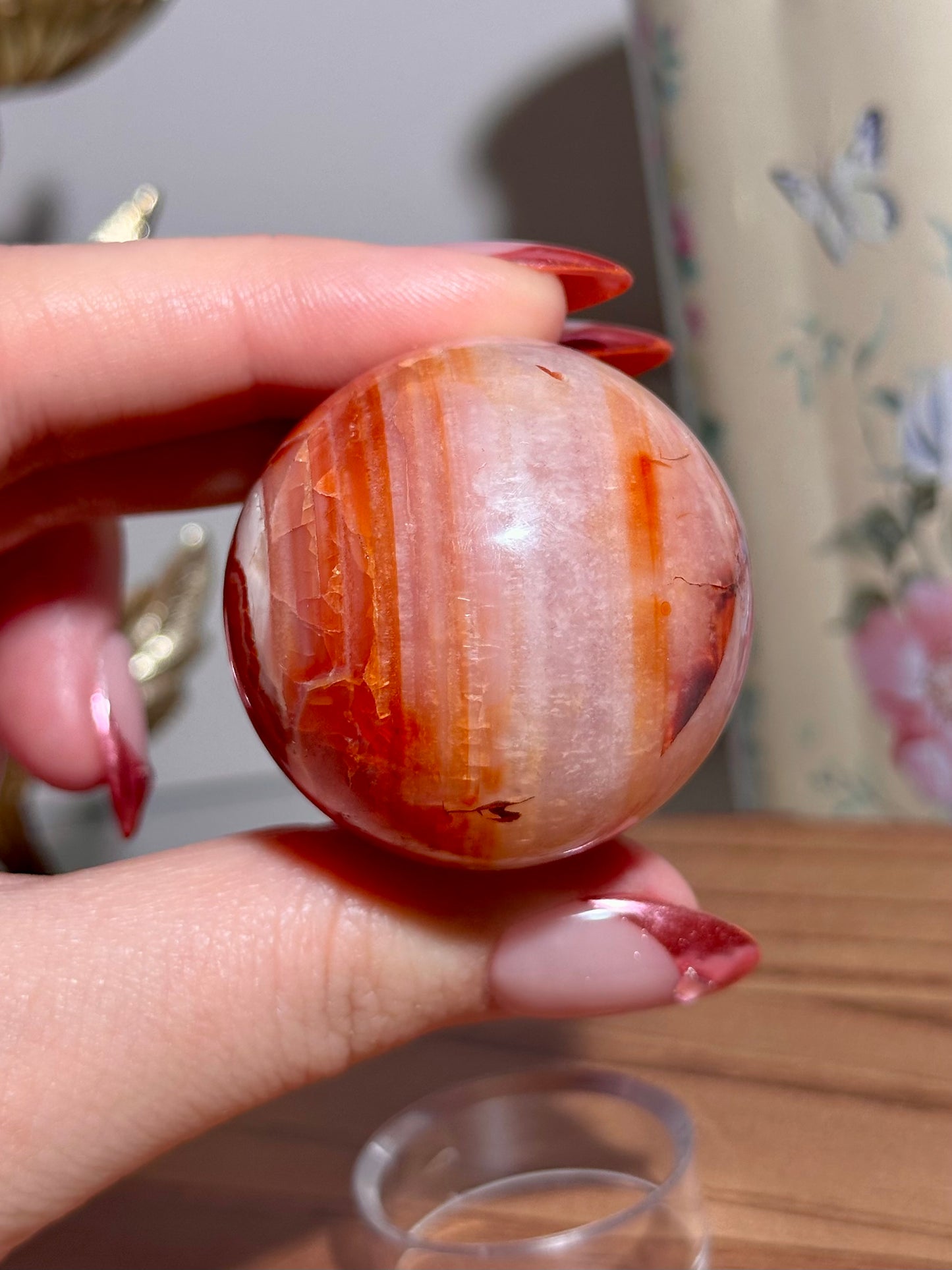 Pink glowy carnelian egg