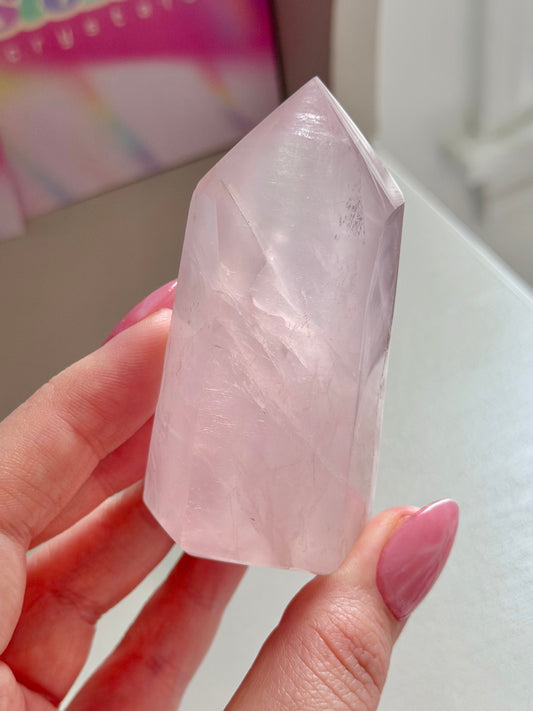 Baby pink rose quartz tower