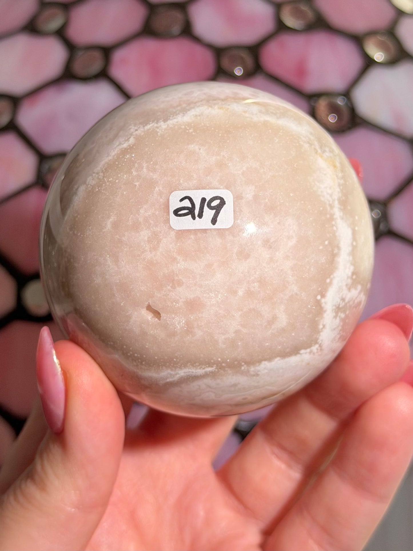 Large bubbly pastel Pink amethyst x flower agate sphere