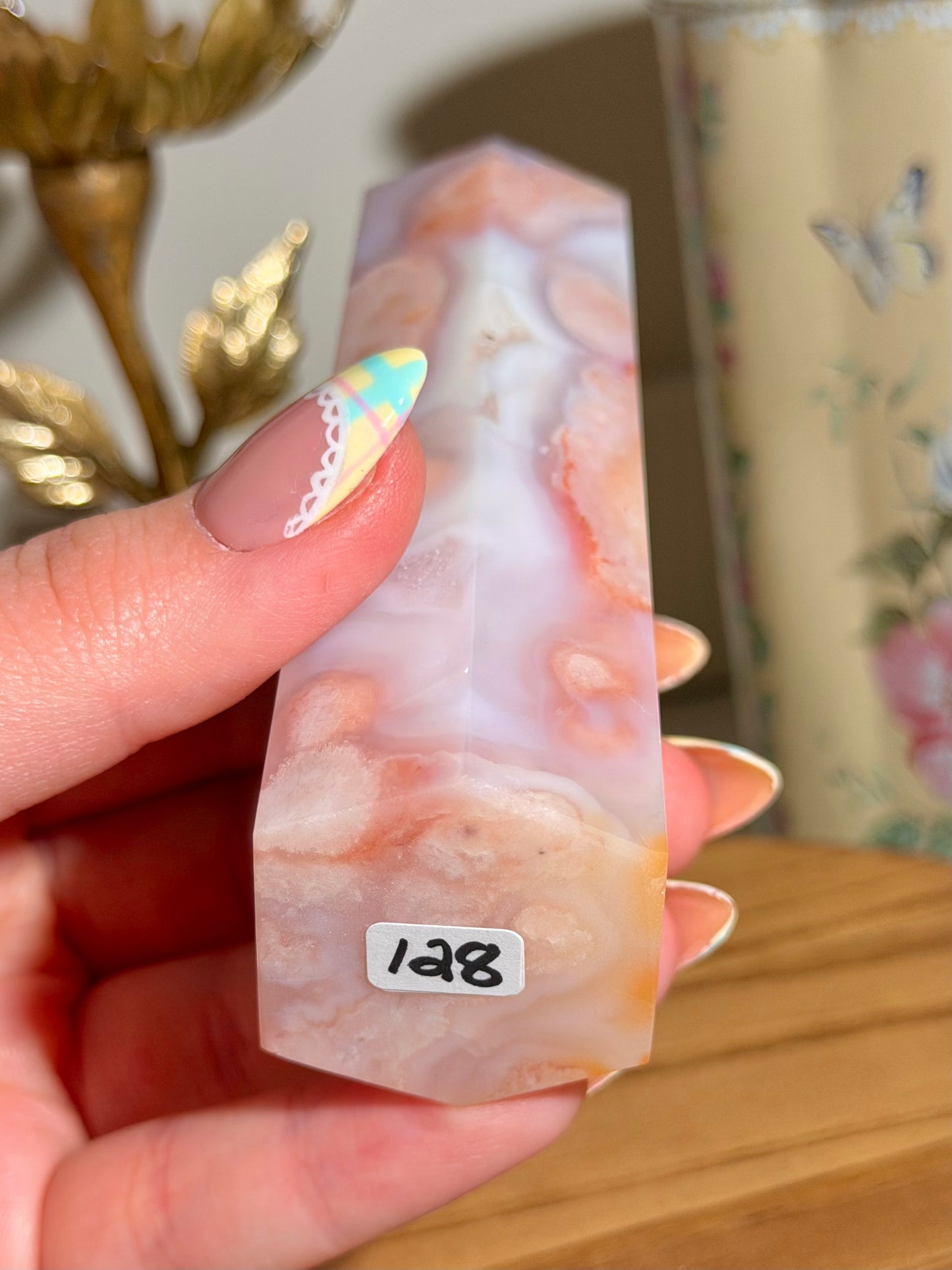 Carnelian x flower agate tower