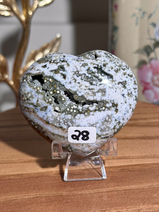Sage green & blue Veinless Ocean jasper heart