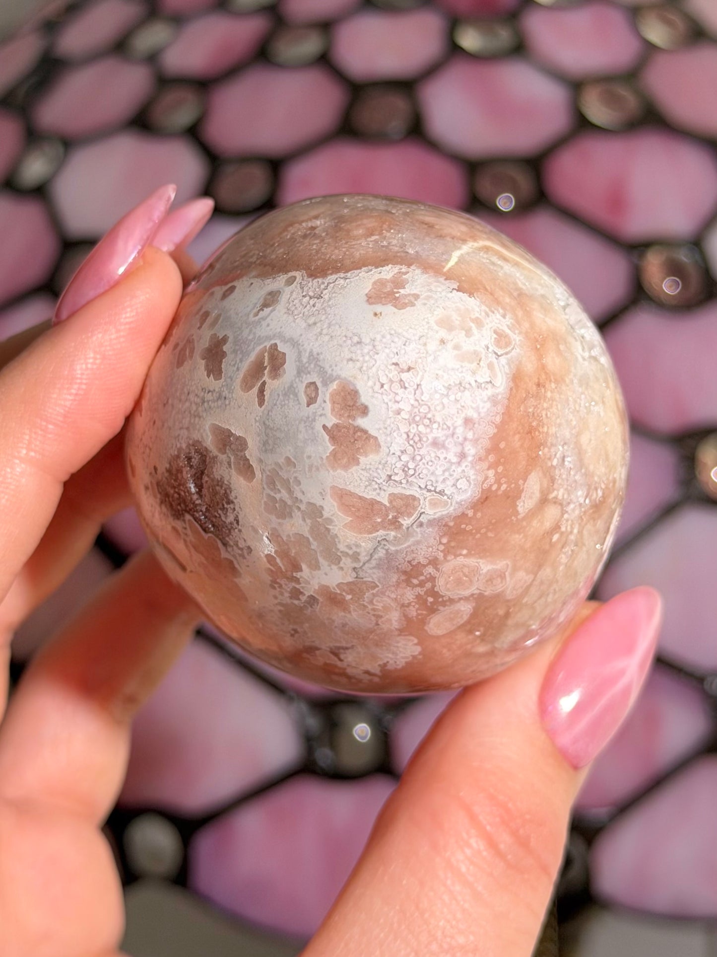 Flower agate x pink amethyst egg