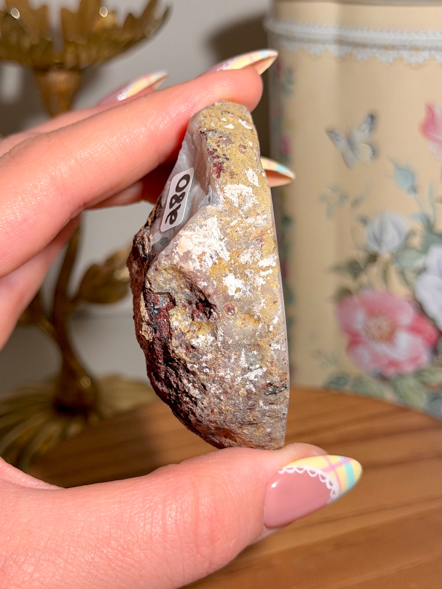 Large blue Laguna agate with perfect yellow and red banding