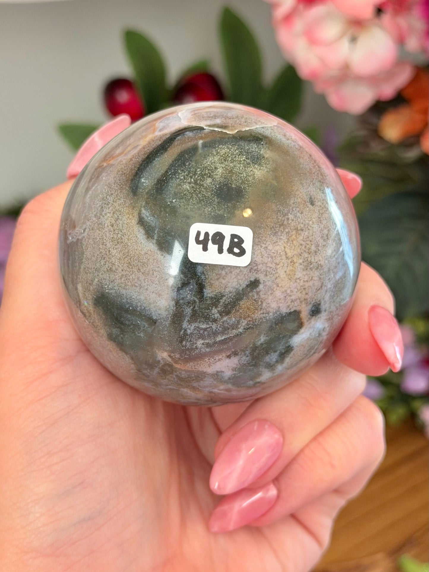 Pastel pink planet sea jasper sphere