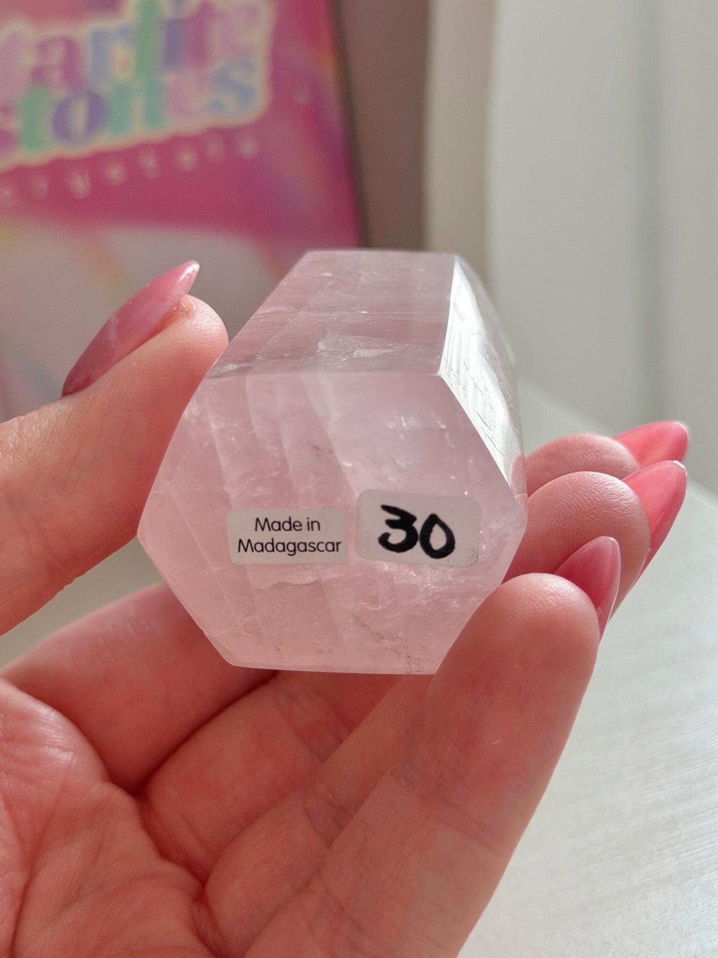Baby pink rose quartz tower