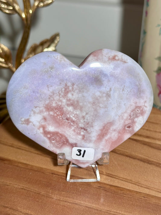 Pastel pink amethyst x flower agate heart carving