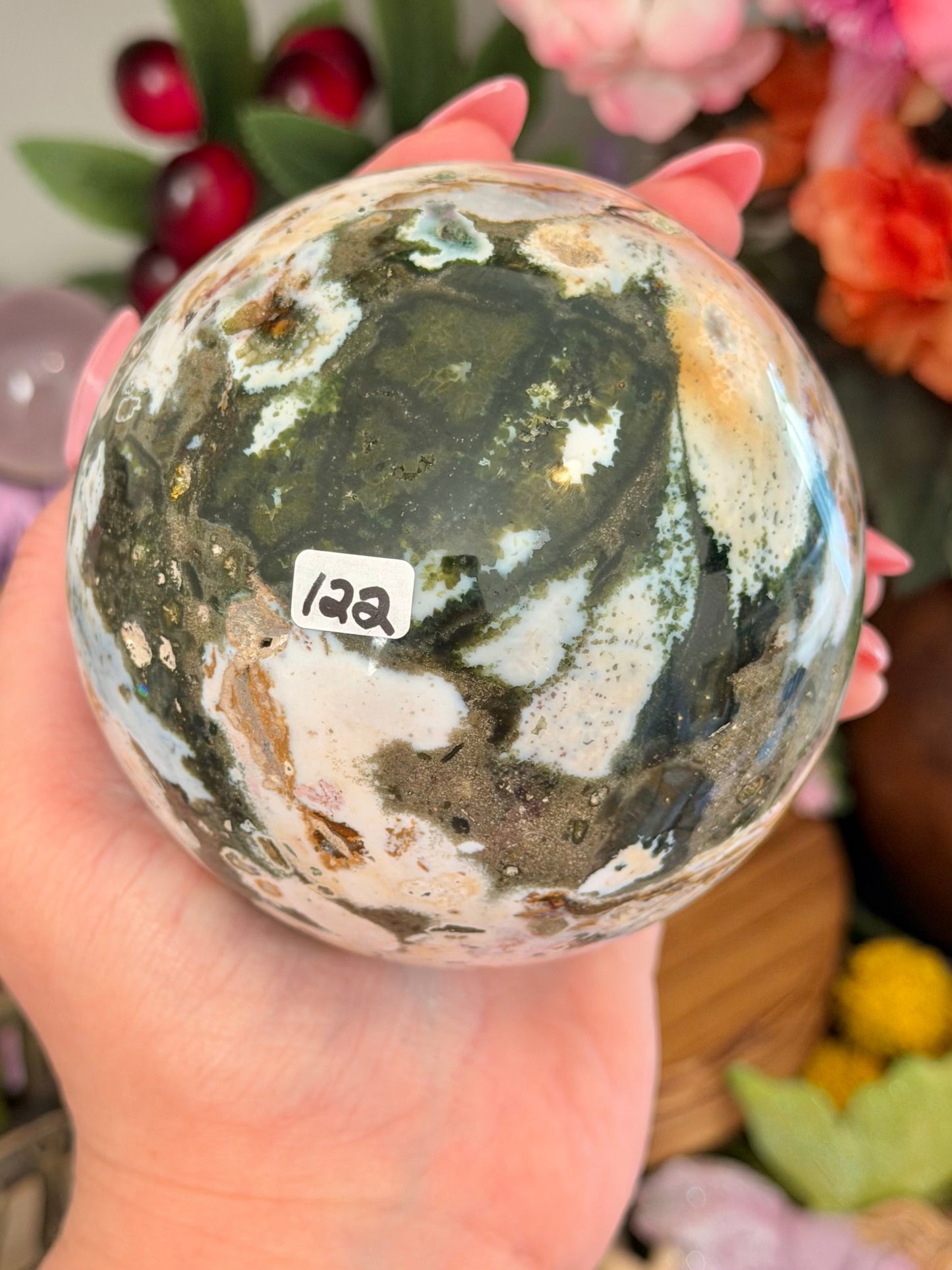 Large multi colored cosmic sea jasper sphere