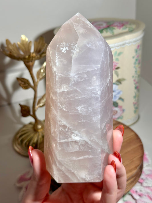 Ethereal blue rose quartz tower