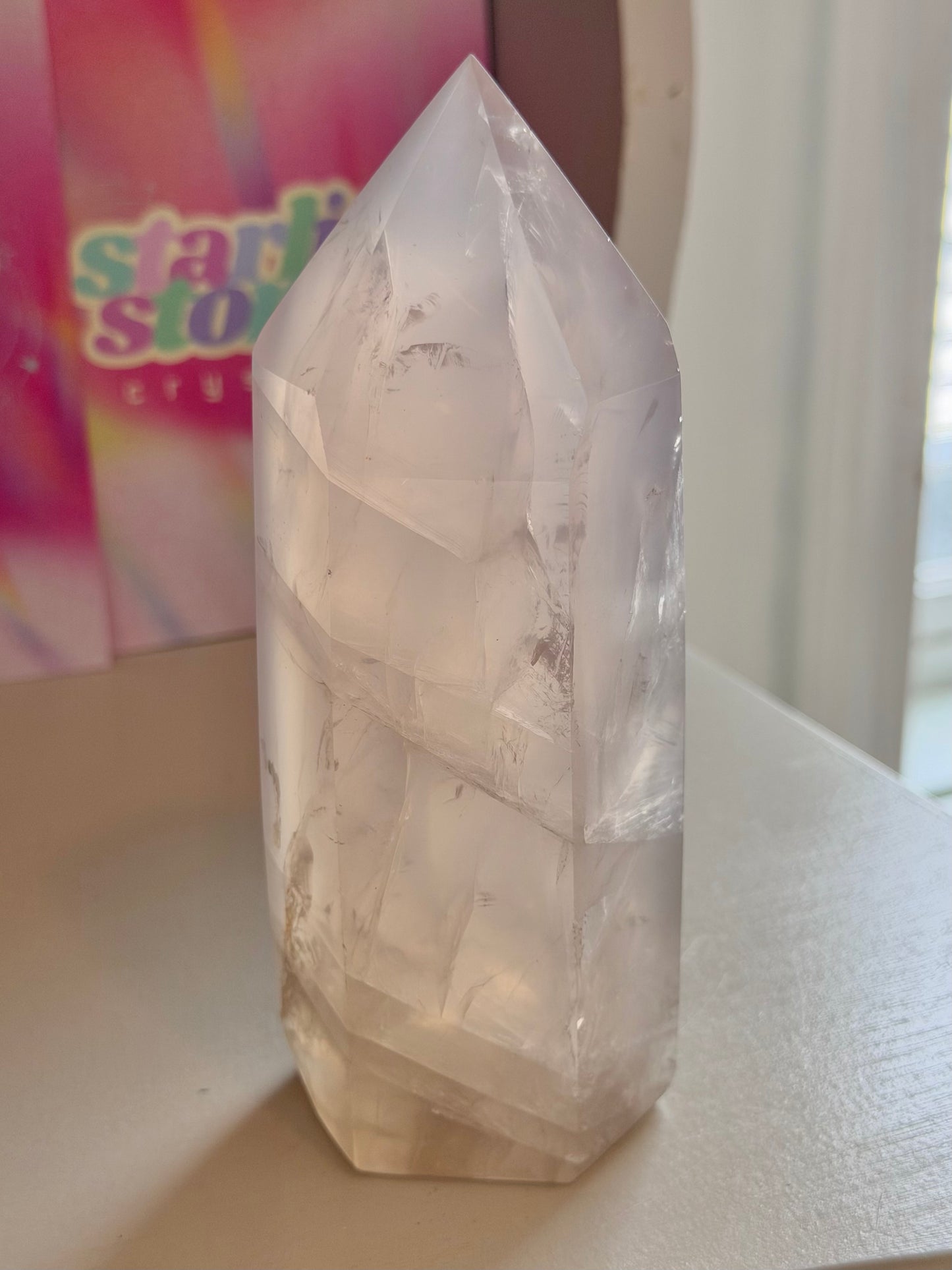 Ethereal icy blue rose quartz tower