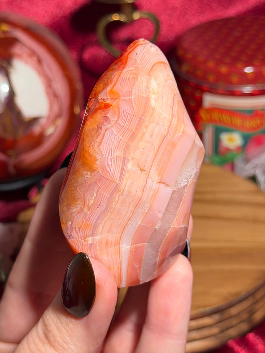 Pastel pink carnelian flame with quartz