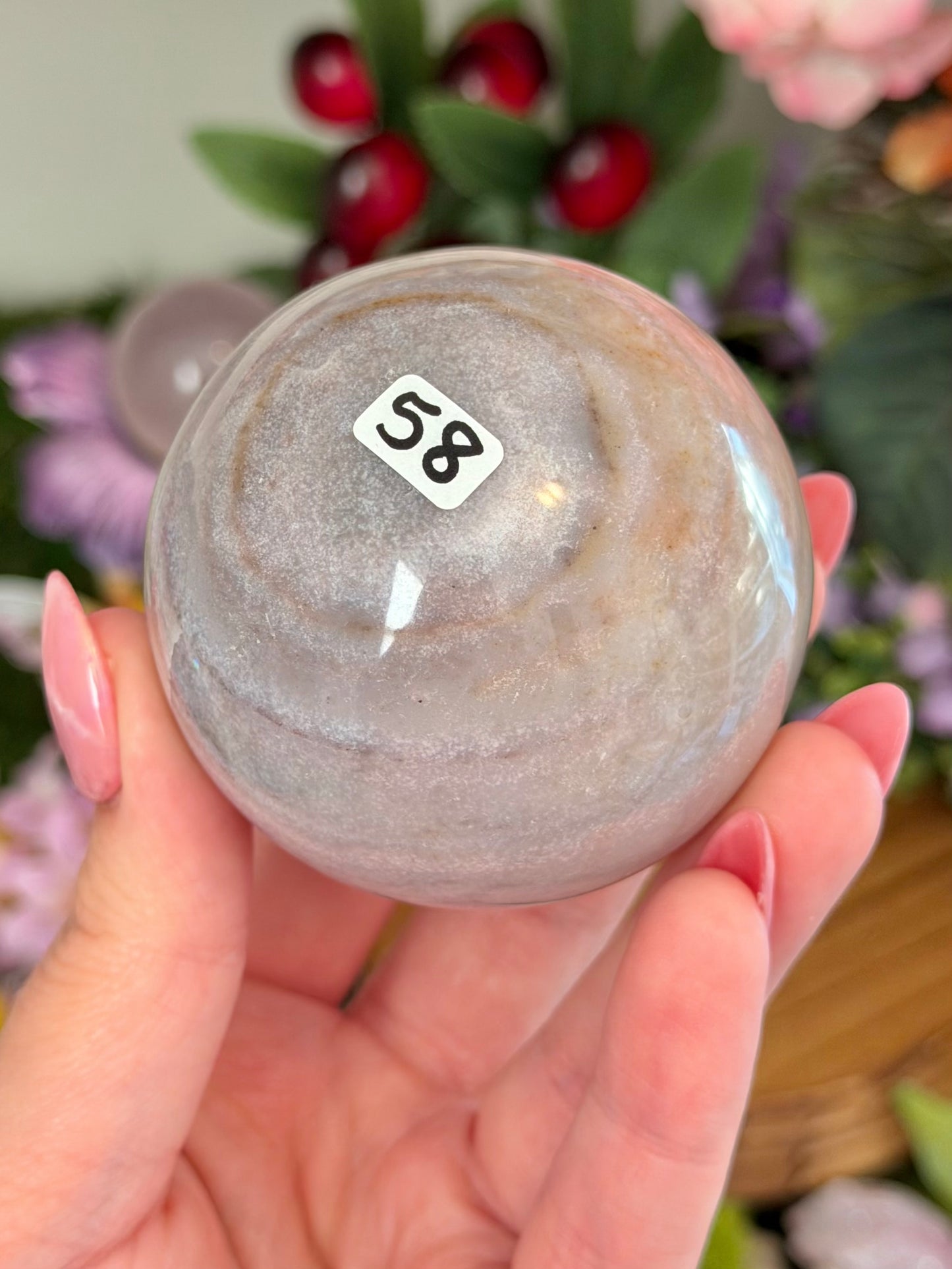 Pastel lilac and yellow sea jasper sphere