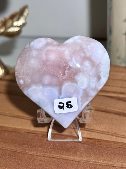 Pastel pink amethyst x flower agate heart carving