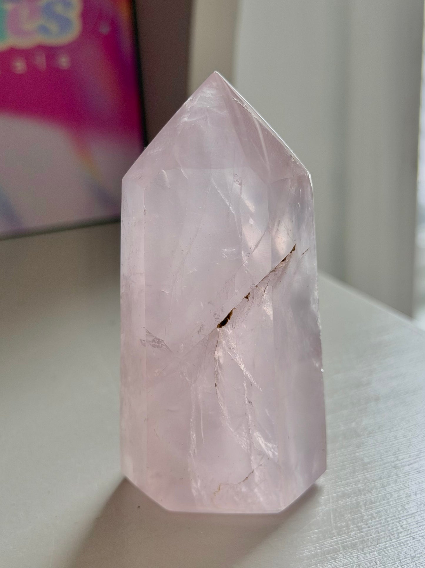 Baby pink rose quartz tower